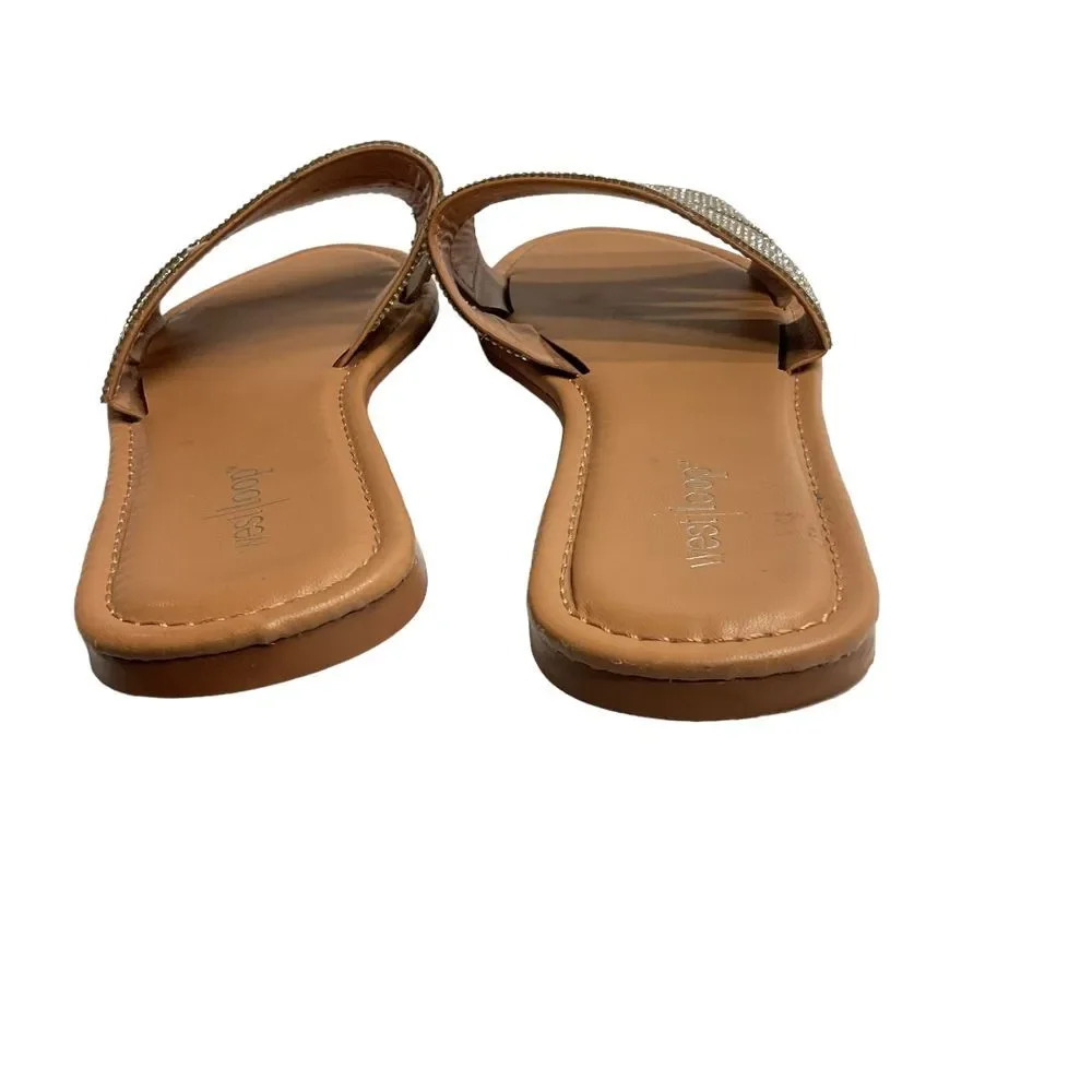 West Loop‎ Women's Rhinestone Slide Sandals Sz L 9/10 Silver Slip On Open Toe